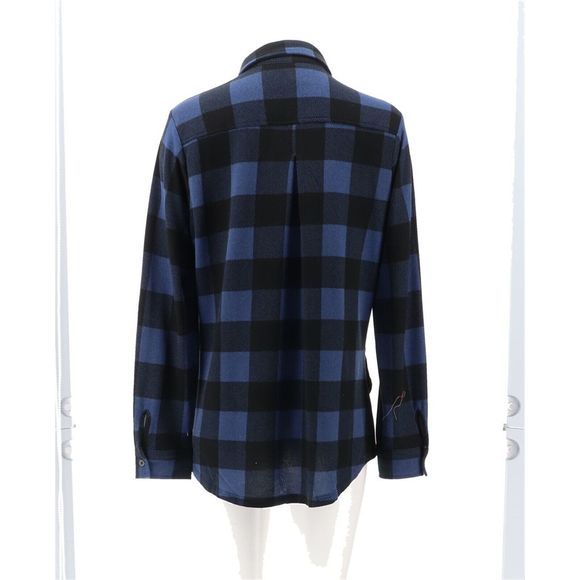 Denim & Co Buffalo Plaid Button Tunic Top Indigo A2964775 - Picture 4 of 7